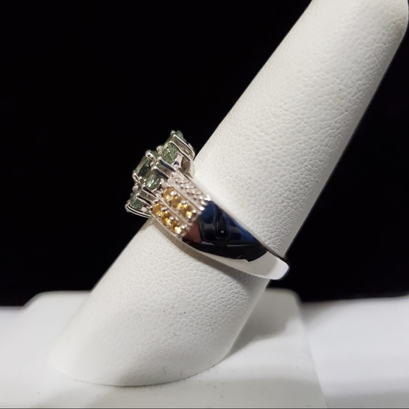 Prasiolite & Yellow Topaz 925 Sterling Silver Ring Size 8 - Picture 12 of 16
